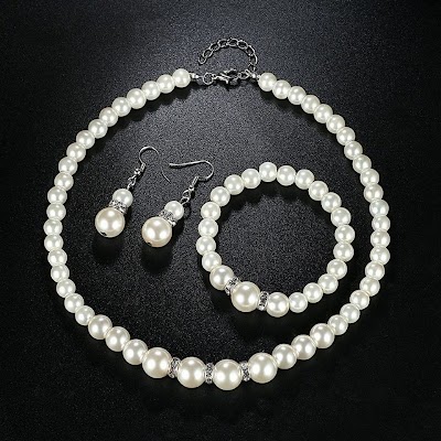 Trang sức cưới phụ nữ bộ đầy đủ: bông tai và vòng cổ ngọc trai thời trang