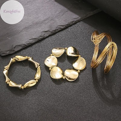 Vòng tay nữ vintage hình học mở, phóng đại không đều, nhiều lớp