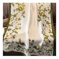 Khăn Choàng Lá Xanh Hoa Trắng Lụa Satin | Phụ Kiện Mê Áo Dài - thumbnail 2