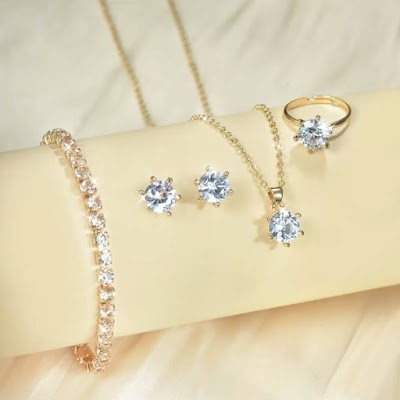 Bộ Trang Sức 4 Món Kim Cương Sang Trọng | Phụ Kiện Mê Áo Dài