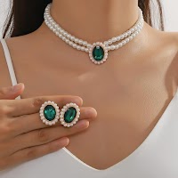 Bộ Trang Sức Ngọc Trai & Ren Ngọc Lục Bảo | Phụ Kiện Áo Dài Sang Trọng