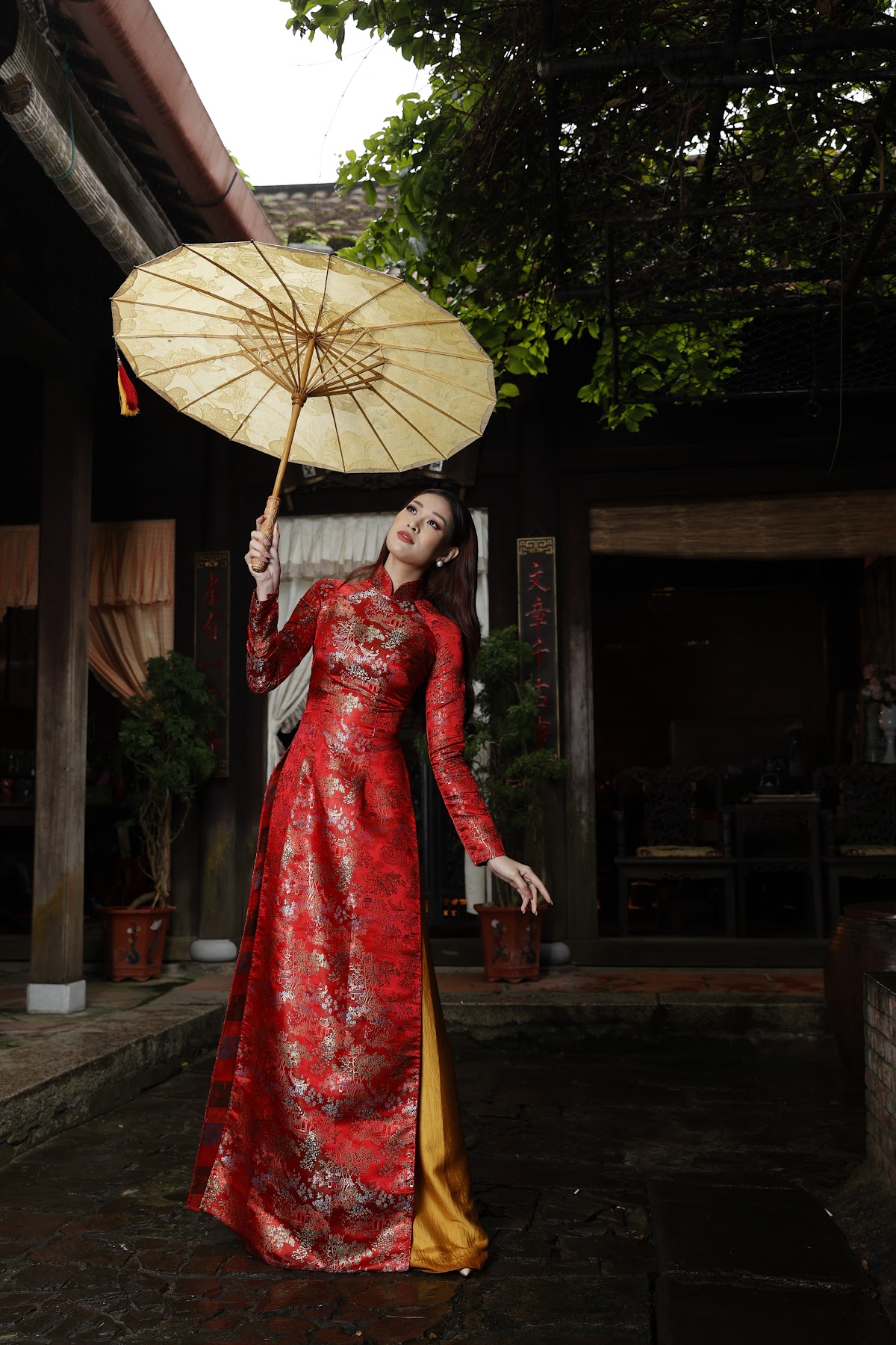 Vải áo dài đỏ đẹp 3