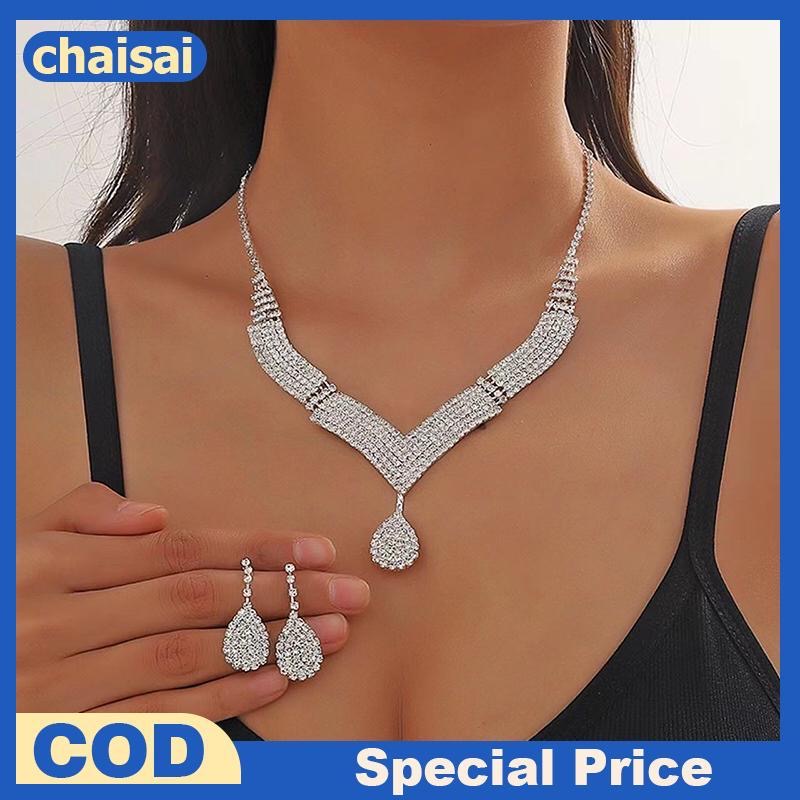 Bộ Trang Sức Chaisai Ren Bông Tai Kim Cương Giả | Quà Cưới Ý Nghĩa