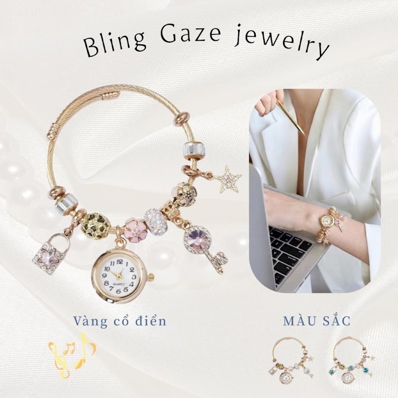Lắc Tay Đồng Hồ Vàng Charm Vỏ Sò & Đá CZ | Chống Nước Cao Cấp