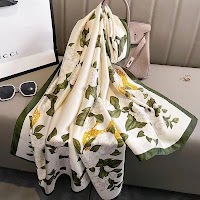 Khăn Choàng Lá Xanh Hoa Trắng Lụa Satin | Phụ Kiện Mê Áo Dài - thumbnail 9