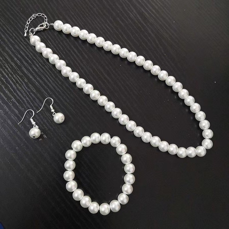 Trang sức cưới phụ nữ bộ đầy đủ: bông tai và vòng cổ ngọc trai thời trang - ảnh chi tiết 6