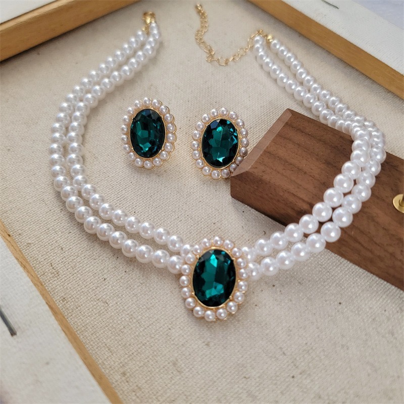 Bộ Trang Sức Ngọc Trai & Ren Ngọc Lục Bảo | Phụ Kiện Áo Dài Sang Trọng - ảnh chi tiết 4