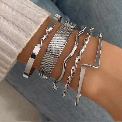 Vòng tay nữ vintage hình học mở, phóng đại không đều, nhiều lớp
