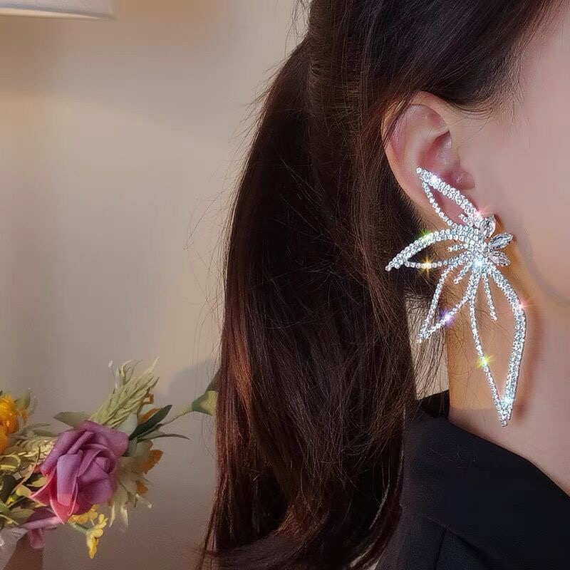 Bông tai hoa kim cương phóng đại S925 Bông tai tính khí cá tính dành cho nữ - ảnh chi tiết 2