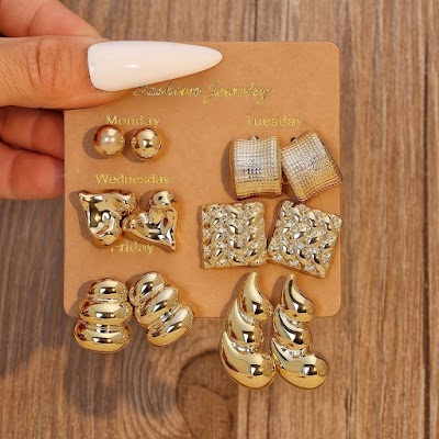 Bộ 6 Đôi Bông Tai & Dây Chuyền Boho Vàng NICIO | Phụ Kiện Áo Dài - Mê Áo Dài