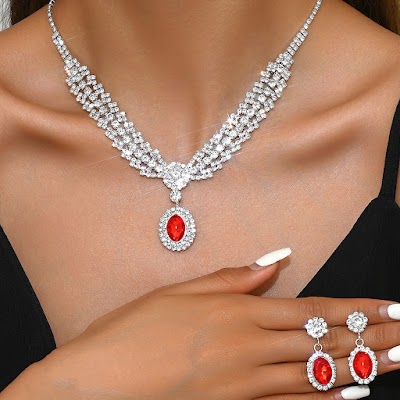 Bộ Trang Sức Giọt Nước Đính Kim Cương Pha Lê | Phụ Kiện Mặc Áo Dài Sang Trọng