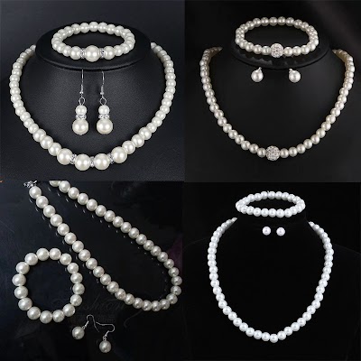 Trang sức cưới phụ nữ bộ đầy đủ: bông tai và vòng cổ ngọc trai thời trang