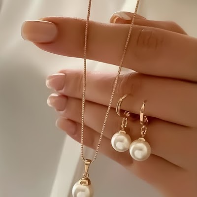 Bộ Trang Sức Vòng Cổ Bông Tai Ngoc Trai Sang Trọng | Phụ Kiện Áo Dài - Mê Áo Dài