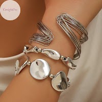 Vòng tay nữ vintage hình học mở, phóng đại không đều, nhiều lớp - thumbnail 3