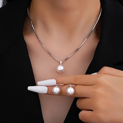 Bộ Trang Sức Vòng Cổ Bông Tai Ngoc Trai Sang Trọng | Phụ Kiện Áo Dài - Mê Áo Dài