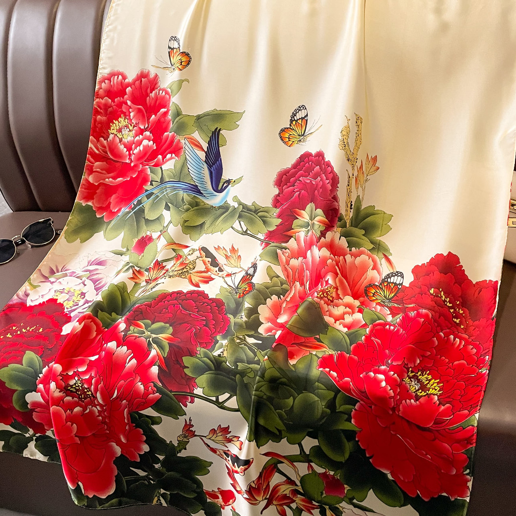 Khăn Lụa Satin Họa Tiết Hoa Mùa Xuân Cao Cấp | Phụ Kiện Mê Áo Dài - ảnh chi tiết 3