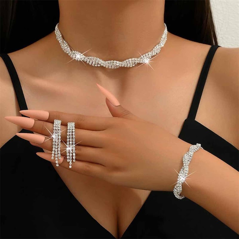 Bộ 3 Trang Sức Pha Lê Dự Tiệc Cưới | Phụ Kiện Áo Dài - Mê Áo Dài