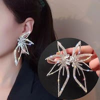 Bông tai hoa kim cương phóng đại S925 Bông tai tính khí cá tính dành cho nữ