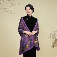 Khăn Choàng Cao Cấp Màu Tím Lụa Mềm | Phụ Kiện Phối Mê Áo Dài - thumbnail 2
