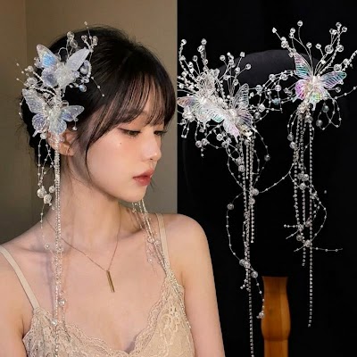 Kẹp Tóc Tua Rua Hình Bướm Pha Lê | Phụ Kiện Mặc Áo Dài Mê Áo Dài