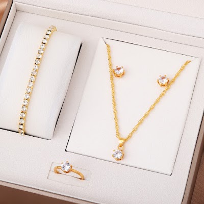 Bộ Trang Sức 4 Món Kim Cương Sang Trọng | Phụ Kiện Mê Áo Dài