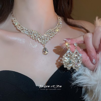 Bộ Dây Chuyền Hình Giọt Nước To Đính Đá Đỏ | Trang Sức Mê Áo Dài
