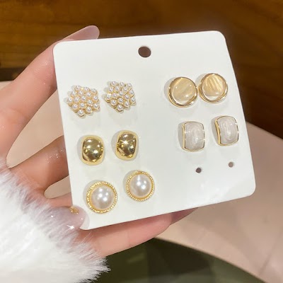 Bộ trang sức gồm 12 mảnh ngọc trai nhân tạo, thiết kế hình học, phong cách thời trang nữ