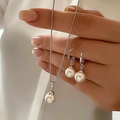 Bộ Trang Sức Vòng Cổ Bông Tai Ngoc Trai Sang Trọng | Phụ Kiện Áo Dài - Mê Áo Dài