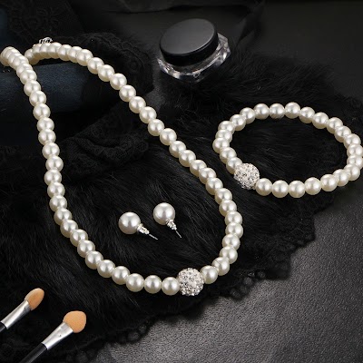 Trang sức cưới phụ nữ bộ đầy đủ: bông tai và vòng cổ ngọc trai thời trang