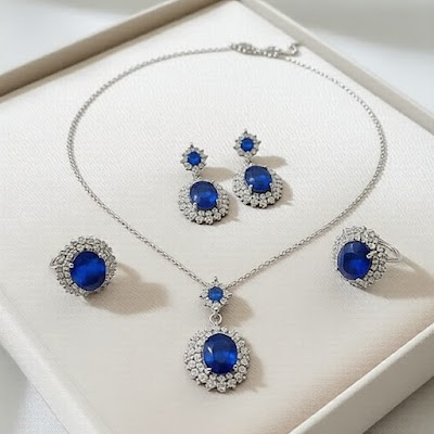 Bộ Trang Sức Cưới Đá Xanh CZ | Phụ Kiện Áo Dài Sang Trọng Mê Áo Dài