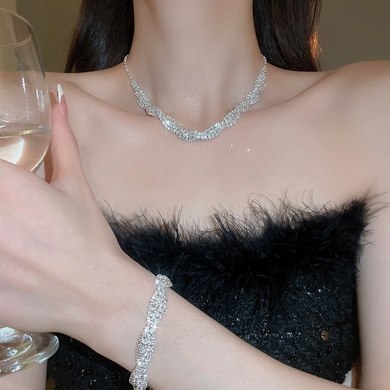 Bộ Trang Sức Pha Lê 3 Mảnh | Vòng Cổ, Bông Tai, Vòng Tay Cho Đám Cưới Lấp Lánh - ảnh chi tiết 3