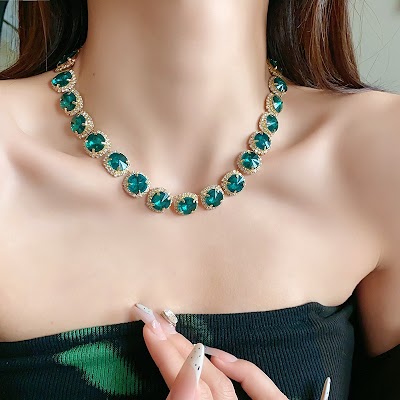 Bộ Vòng Cổ Bông Tai Đính Đá Hình Học | Trang Sức Mặc Áo Dài Sang Trọng