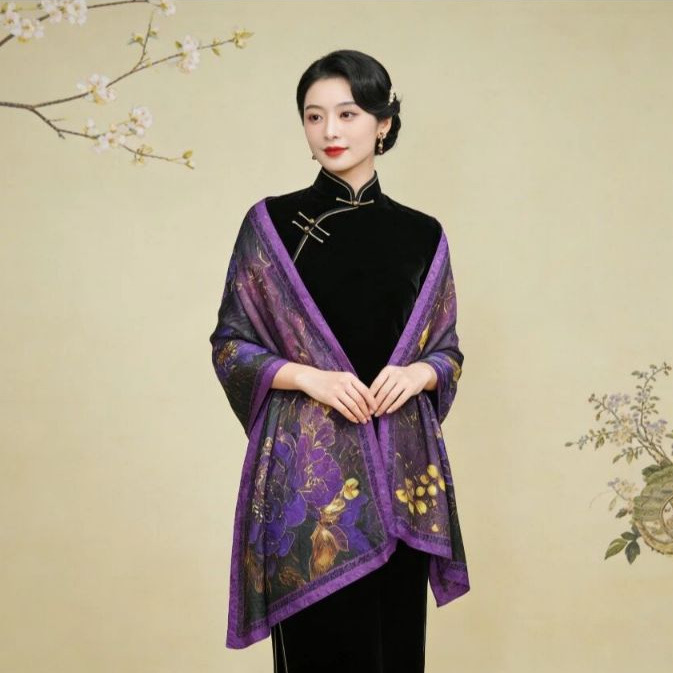 Khăn Choàng Cao Cấp Màu Tím Lụa Mềm | Phụ Kiện Phối Mê Áo Dài - ảnh chi tiết 2