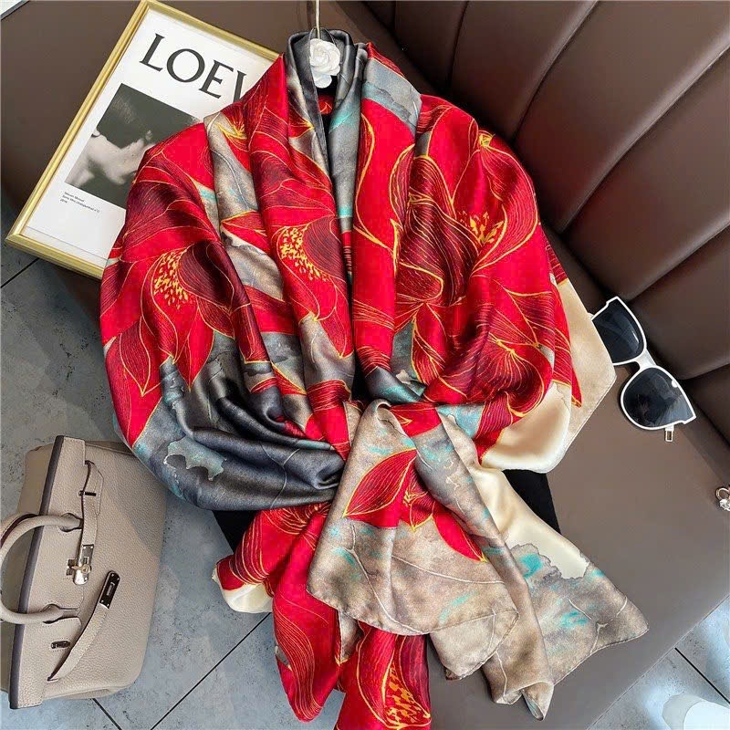 Khăn Choàng Lá Xanh Hoa Trắng Lụa Satin | Phụ Kiện Mê Áo Dài - ảnh chi tiết 11