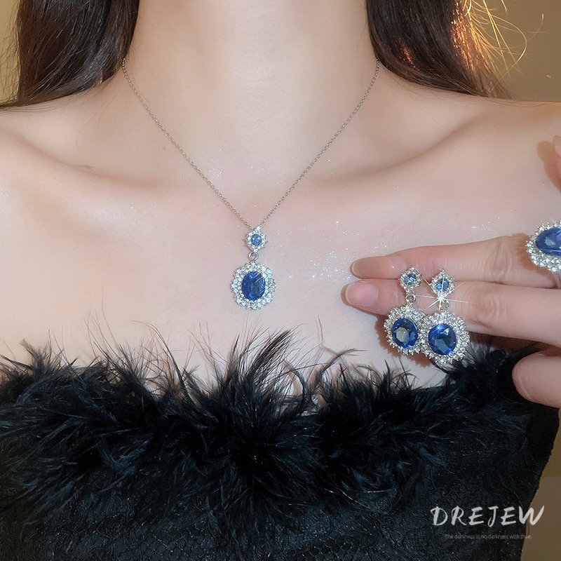 Bộ Trang Sức Đá Quý Xanh Hình Bầu Dục Cao Cấp | Phụ Kiện Mê Áo Dài Sang Trọng