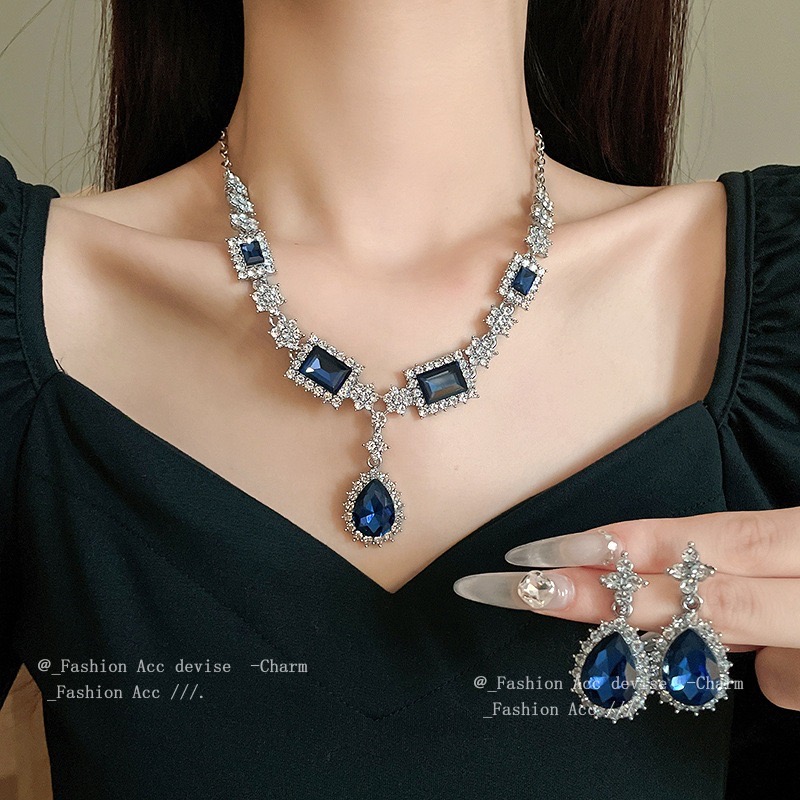 Bộ Vòng Cổ Giọt Nước Kim Cương Vuông Cao Cấp | Trang Sức Phụ Kiện Mặc Áo Dài Mê Áo Dài