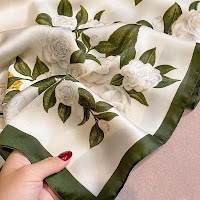 Khăn Choàng Lá Xanh Hoa Trắng Lụa Satin | Phụ Kiện Mê Áo Dài - thumbnail 6